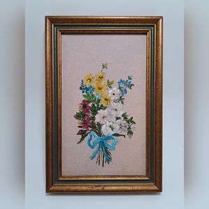 Mid Century Vintage Framed Oil On Canvas Textured Floral Still Life